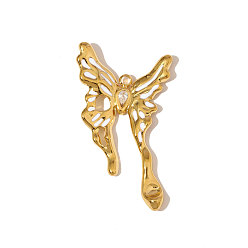 Белый 304 подвески из нержавеющей стали с прозрачным кубическим цирконием, бабочки прелести, с эмалью, ионное покрытие (ip), реальный 18 k позолоченный, белые, 37x21 мм