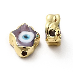 Medium Purple Handmade Evil Eye Lampwork Beads, with Golden Plated  Brass Edge, Long-Lasting Plated, Hamsa Hand, Medium Purple, 15~17x11.5~12.5x5~5.5mm, Hole: 1.8mm