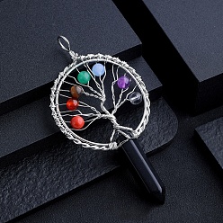 Обсидиан Натуральный обсидиан чакра дерево жизни большие подвески, брелоки в виде заостренных граненых пуль с кольцами из сплава, платина, 100x53 мм