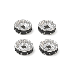 Jet 304 Edelstahl Rhinestone-Spacer Perlen, flache Runde/Scheiben, Edelstahl Farbe, Jet, 10x3 mm, Bohrung: 2 mm