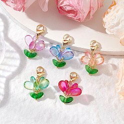 (52) Непрозрачная лаванда Стеклянные подвески украшения, с 304 из нержавеющей стали Lobster Claw застежками, цветок, разноцветные, 35 мм