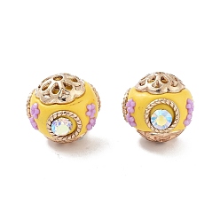 Сливовый Индонезийские бусины ручной работы, сплавом и смолы, круглая с цветком, золотые, слива, 18x16 мм, отверстие : 1.7 мм