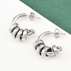 Нержавеющая Сталь Цвет 304 серьги-гвоздики из нержавеющей стали c-образной формы, цвет нержавеющей стали, 24x21x9.5 мм