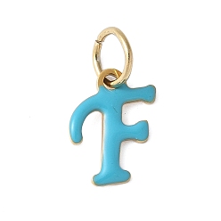 Letter F 304 из нержавеющей стали шармы эмали, с целью перехода в кольце, ионное покрытие (ip), золотые, Буква F, 12x8.5x1 мм, Перейти кольцо: 6x0.8 мм, 4.5 мм внутренним диаметром