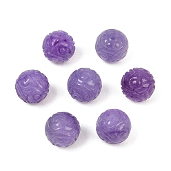 Blue Violet Dyed Natural Myanmar Jade Burmese Jade Carved Beads, Round, Blue Violet, 12mm, Hole: 1.6mm