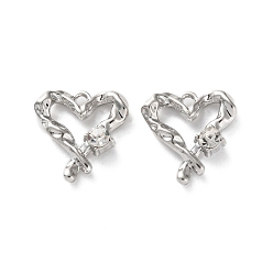 Платина Подвески из сплава с покрытием из стразов, сердце прелести, платина, 16x15x4 мм, отверстие : 2 мм