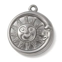 Нержавеющая Сталь Цвет 304 подвески из нержавеющей стали, плоский круглый с солнечными чарами, цвет нержавеющей стали, 21x18x4 мм, отверстие : 1.4 мм