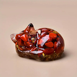 Красный Камень Украшение для дисплея спящего кота из смолы, с натуральной красной яшмовой крошкой внутри статуй для украшения домашнего офиса, 38x23 мм