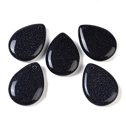 Синий Драгоценный Камень Синтетический синий авантюрин подвески, слезинки, 33~33.5x24.5~25x7.5~8 мм, отверстие : 2~2.3 мм