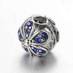 Сапфир Цветок античный Посеребренная сплав горный хрусталь европейский клип застежками, сапфир, 10.5x9.5 мм, отверстие : 3 мм