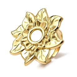Настоящее золото 18K Регулируемые 304 открытые манжетные кольца из нержавеющей стали, настройки кольца чашки безеля, цветок, ионное покрытие (ip), реальный 18 k позолоченный, лоток : 6 мм, внутренний диаметр: 18 мм, Цветок: 27.5x28.5 мм