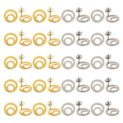 (52) Непрозрачная лаванда 40 шт. 2 цвета 201 плоские круглые серьги-гвоздики из нержавеющей стали, с 304 штифтами из нержавеющей стали и гайками, золотые и нержавеющая сталь цвет, 15 мм, отверстие : 1 мм, штифты : 0.7 мм, 20 шт / цвет