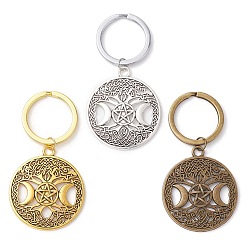 Mixed Color 3Pcs Alloy Keychain, with Alloy Rings, Star & Moon, Mixed Color, 6.5cm, 3pcs/set