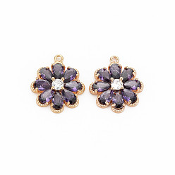 Индиго Латунь стекло кулоны, без никеля , реальный 18 k позолоченный, цветок, индиговые, 16x14x3.5 мм, отверстие : 1.2 мм