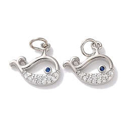 Платина Покрытие стойки латунь микропаве прозрачные подвески из кубического циркония, долговечный, без свинца и без кадмия, дельфин, платина, 12x13.5x2 мм, отверстие : 3.4 мм