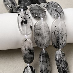 Кварц Турмалинизации  Натуральный турмалированный кварц / черный рутиловый кварц, Плоско-овальные, 23~33x15~20x5~6 мм, отверстие : 1.6 мм, около 13~17 шт / нитка, 15.75'' (40 см) ~ 16.54'' (42 см)