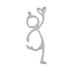 Нержавеющая Сталь Цвет 304 подвески из нержавеющей стали, палец сердце человек, цвет нержавеющей стали, 49.5x21.5x1.5 мм, отверстие : 1.5 мм