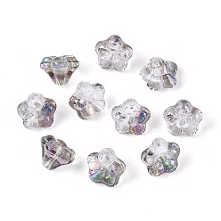 Светло-серый Гальванизируйте прозрачное стекло бисер нитей, петуния цветок, с покрытием AB цвета, светло-серый, 5.5~6.5x8~8.5x8~8.5 мм, отверстие : 1~1.2 мм, около 100 шт / нитка, 21.26~21.65 дюйм (54~55 см)