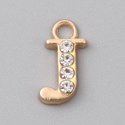 Letter J Подвески из сплава и страза, Подвески в виде первой буквы, золотой свет, буква J, 13x7x2 мм, отверстие : 1.4 мм