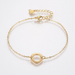 Golden 304 Stainless Steel Cable Chain Bracelets, with Lobster Claw Clasps and Donut Links, Golden, 7-1/8 inch(180mm), 1.5mm