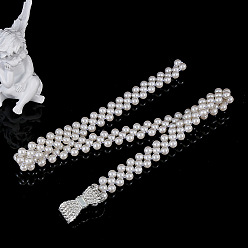 Bowknot Эластичные цепочные ремни из сплава и акрила с бусинами-имитаторами, белые, серебряный цвет гальваническим, бантом, 600~800 мм