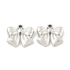 Нержавеющая Сталь Цвет Не тускнеющие 304 подвески из нержавеющей стали, очарование бантом, цвет нержавеющей стали, 13x14.5x3 мм, отверстие : 1.6 мм