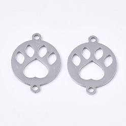 Stainless Steel Color Tarnish Resistant 201 Stainless Steel Links connectors, Laser Cut Links, Flat Round with Paw Print, Stainless Steel Color, 20x15.5x1mm, Hole: 1.6mm