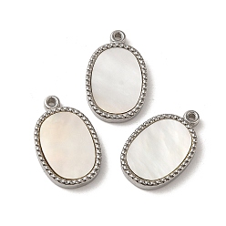 Нержавеющая Сталь Цвет 304 нержавеющая сталь с подвесками из ракушек, овальные амулеты, цвет нержавеющей стали, 19.5x12x2.5 мм, отверстие : 1.2 мм