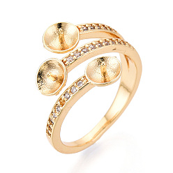 Настоящее золото 18K Латунные микрофибровые кубические цирконии чашки колец оправы, регулируемые настройки колец для полупросверленных бусин, без кадмия, без никеля и без свинца, реальный 18 k позолоченный, 15.5 мм, размер США 7 1/4 (17.5 мм), штифты : 0.9~1 мм