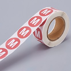 Red Paper Self-Adhesive Clothing Size Labels, for Clothes, Size Tags, Round with Size M, Red, 25mm, 500pcs/roll
