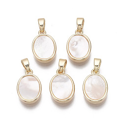 Морская Ракушка Латунь прелести, С пресноводной оболочкой, без никеля , реальный 18 k позолоченный, овальные, цвет морской раковины, 14x10x3 мм, отверстие : 2x4 мм