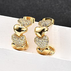 Настоящее золото 18K Женские серьги-гвоздики из латуни с микропаве и прозрачным кубическим цирконием, сердце, реальный 18 k позолоченный, 18.5x24x8.5 мм