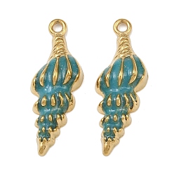 Темный Голубой 304 нержавеющей стальной эмали подвески, формы раковины, реальный 18 k позолоченный, ионное покрытие (ip), темные голубые, 37x13.5x6 мм, отверстие : 2.5 мм