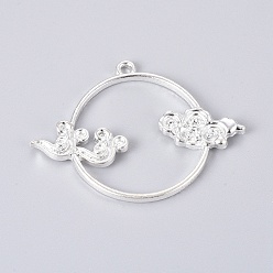 Silver Alloy Open Back Bezel Pendants, For DIY UV Resin, Epoxy Resin, Pressed Flower Jewelry, Ring with Auspicious Clouds, Silver Color Plated, 33x44.5x2.5mm, Hole: 1.8mm