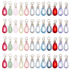(52) Непрозрачная лаванда 48шт 12 цветные подвески из прозрачного стекла, с железными открытыми соединительными кольцами и медной проволокой, разноцветные, 18x7.5x6 мм, отверстие : 3.6 мм, 4 шт / цвет