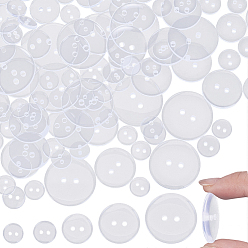 Прозрачный 100шт 2-отверстие смоляные кнопки, плоско-круглые, прозрачные, толщиной 10~25x2~3 мм , отверстие : 1.5~2 мм