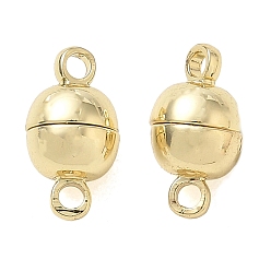 Real 18K Gold Plated Brass Magnetic Clasp with Loop, Round, Cadmium Free & Lead Free, Rack Plating, Long-Lasting Plated, Real 18K Gold Plated, 12x6mm, Hole: 1.6mm