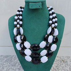 Черный Акриловые граненые прямоугольные градуированные бусины в стиле бохо 3 многослойные ожерелья для женщин, белые, чёрные, 16.14~16.54 дюйм (41~42 см)