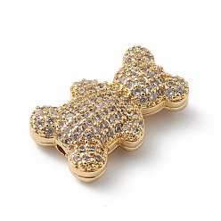 Прозрачный Настоящие 18k позолоченные латунные бусины из кубического циркония с микропаве, долговечный, без кадмия и без свинца, медведь, прозрачные, 20.5x13x6 мм, отверстие : 1.6 мм