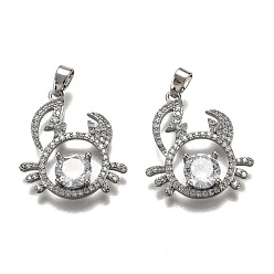 Рак Латунные прозрачные кубические циркониевые подвески в виде созвездий, долговечный, Реальная платина, рак, 21x19x4 мм, отверстие : 4.5x2 мм