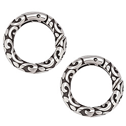 Античное Серебро 2шт 304 Кольца пружинные затворные из нержавеющей стали, кольцо с узором, для изготовления кожаных браслетов, античное серебро, 20.5x3.5 мм, отверстие : 14 мм