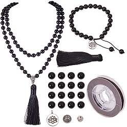 Antik Silber Farbe DIY Schmuck Halskette machen, mit natürlichen Jade-Perlen aus Malaysia, Tibetische Silber-Guru-Perlen, Legierungsanhänger und Quastenanhänger aus Polyester, Antik Silber Farbe