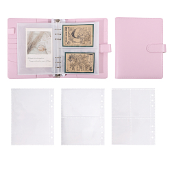 Pearl Pink 2Pcs PU Leather Notebook Covers, Binder Cover, 6 Sets PP Loose Leaf Card Ticket Storage Bag, Rectangle, Pearl Pink, 232x183x34mm
