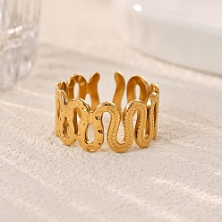 Snake 304 Stainless Steel Cuff Open Rings, Golden, Snake, Inner Diameter: 15~20mm