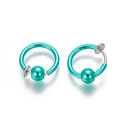 Зеленый Клипсы из латуни с гальваническим покрытием из латуни, серьги-кольца без пирсинга, серьга хряща, со съемными бусинами, зелёные, 12.6x0.8~1.6 мм, клипсодержатель: 4.5 мм