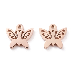 Розовое Золото Ионное покрытие (ip) 304 брелоки из нержавеющей стали, лазерная резка, бабочка, розовое золото , 11x11.5x1.5 мм, отверстие : 1.2 мм