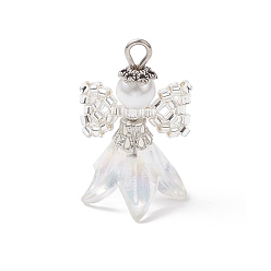Белый Подвески-ангелы из стеклянных бисеров, с железной петлей и акрилом, белые, 26x19x16 мм, отверстие : 2.5x2 мм