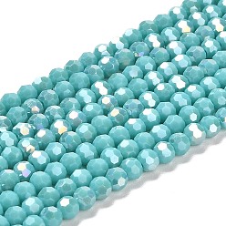 Turquoise Foncé Supports de perles de verre opaques, couleur ab , à facettes (32 facettes), ronde, turquoise foncé, 4.5x4mm, Trou: 1mm, Environ 94~95 pcs/chapelet, 13.90~14.02 pouce (35.3~35.6 cm)