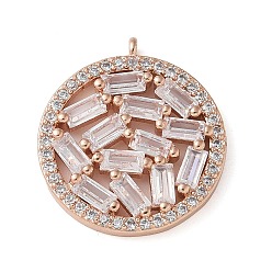 Розовое Золото Латунные микро проложить кубического циркония подвески, плоские круглые прелести, без кадмия и без свинца, долговечный, стойки покрытие, розовое золото , 19.5x17.5x3 мм, отверстие : 1.2 мм