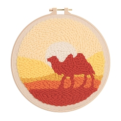 Camel Shape Kit débutant broderie punch, y compris la feuille d'instructions, fil, stylo poinçon, tissu en coton, cercle à broder et aiguille en plastique, forme de chameau, 29x29 cm
